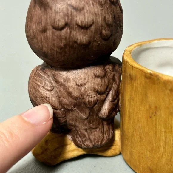 Owl Figurine Tree Stump Flower VTG Made in Korea - Picture 10 of 12